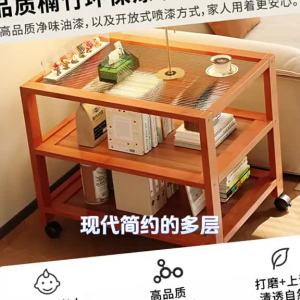 [SG Seller]3-Tier Bamboo Rolling Side Table with Glass Top Mobile Storage Cart for Living Room & Bedroom