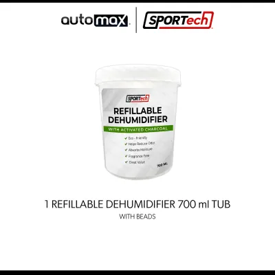 SPORTech Refillable Dehumidifier with Activated Charcoal for Odor Elimination Moisture Absorption Less Waste 700ml Tub | 350g Refill Pack