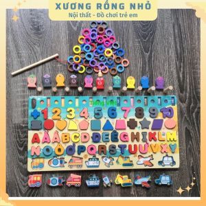 Đồ chơi Câu cá gỗ đa năng 6in1 bảng chữ cái và ghép số học chữ số cho bé bộ bảng số và chữ thông minh tiếng Việt