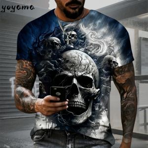 Halloween Mens Horror Skull Print T-Shirts Summer Classic Casual O-Neck Short Sleeve Oversized T-Shirts Fashion Mens Clothing