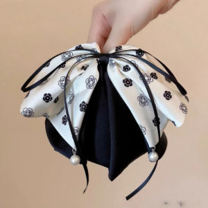 Chinese Style Ink Wash Ribbon Bow New Half Tied Ponytail with Spring Shark Hair Clip