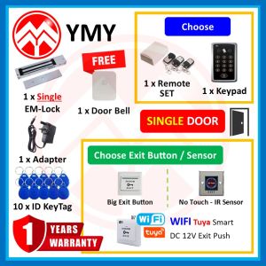 YMY [ SINGLE EM-LOCK KEYTAG ] WiFi TUYA APP SECURITY DOOR ACCESS SYSTEM FingerPrint ELECTROMAGNETIC LOCK PACKAGE with Power Adapter