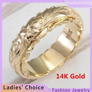 [COD] liuchuanbing Jewellery Tinh tế Womens 14k Nhẫn vàng treo khắc hoa Vòng quà tặng kỷ niệm