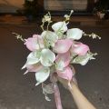 Hoa Cưới Cầm Tay Cô Dâu Hoa Vải Xốp HOA RUM CALLA LILY Trắng Hồng Giangpkc Phụ Kiện Cưới Giang. 