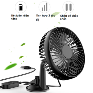 Quạt máy đơn mini trên ô tô gắn taplo và kính lái nguồn 5V 2A công suất 6W