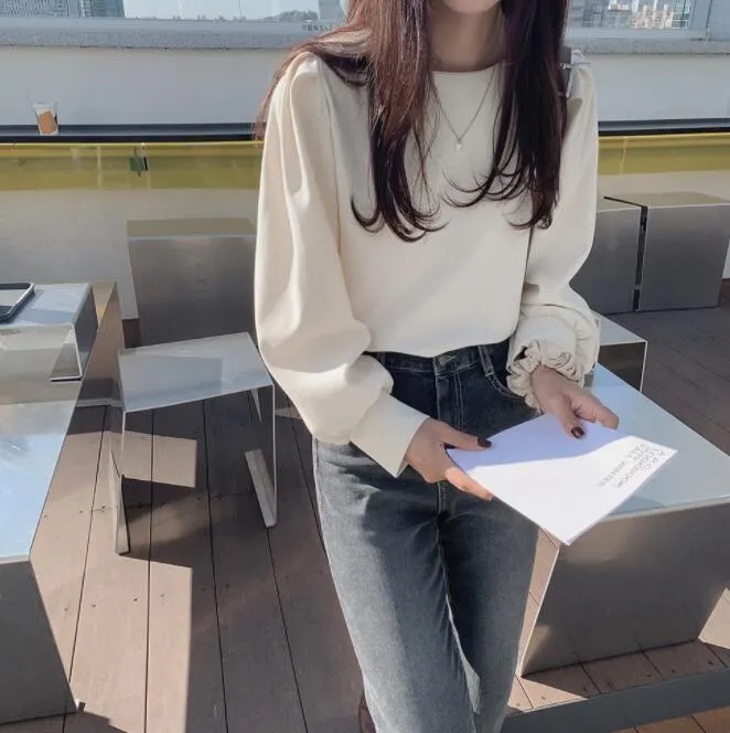 Korean Solid Shirt Women Casual Long Sleeve Blouse Tops