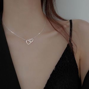 Silver Color Double Heart Choker Necklace for Women Girl Party Clavicle Chain Necklace Gifts Jewelry