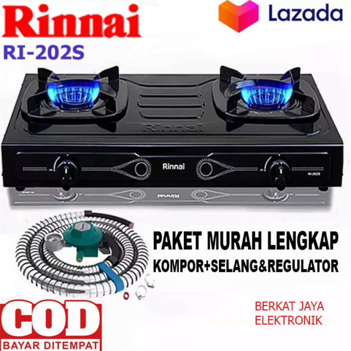 Harga Promo RINNAI Kompor Gas 2 Tungku RI-202S Bahan Sangat Kuat Hitam Teflon SI API BIRU SUPER AWET