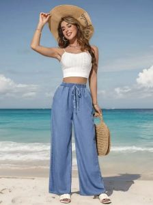 Womens Elastic-Waist Slim-Fit Wide-Leg Jeans 2026