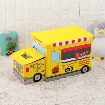 kids storage box chair kids stool ottoman foldable storage bus children clothes organizer toy Box