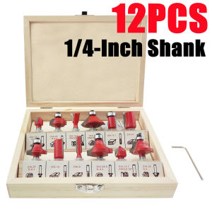 【COD】15pcs 1/4 Inch Router Bit Set Trimming Straight 1/4 Shank Milling Cutter for Wood Bearing Cove Box Bit Tungsten Woodworking