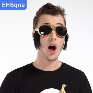 [COD] EHBqna SPORTS แว่นกันแดดสีทองแปลกใหม่สำหรับเคราแบบตลก70s ชุดดิสโก้พรีอบแว่นตาตลกสำหรับงานปาร์ตี้