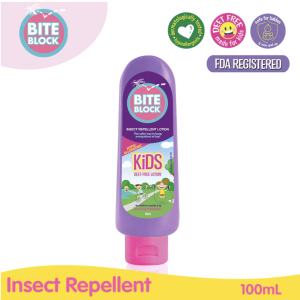 Bite Block Kids Insect Repellent Lotion 100mL. DEET-free hypoallergenic non-greasy powder scent