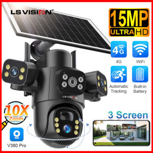 LS VISION V380 15MP 3 Lens WIFI/4G CCTV Solar Camera 10X Digital Zoom Humanoid Detection Automatic Tracking Security Camera IP66 Waterproof Outdoor Full Color Night Vision Two-Way Audio IP Cameras