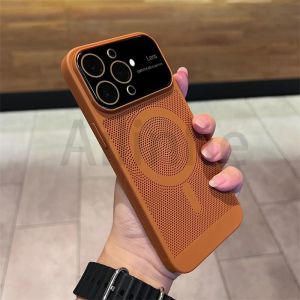 For iPhone 11 12 13 14 15 Pro Max 14 15 Plus Case Luxury Magsafe Wireless Charging Dissipate Heat  Bumper Shockproof Phone Cover