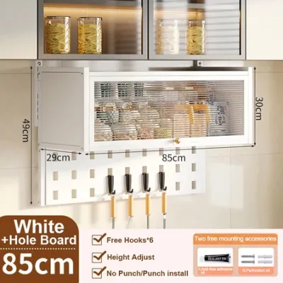 Nodric Kitchen Wall Cabinet Wall Spice Organizer with Hanging Board Flip-Up Doors Living Room Storage Shelf Food Pantry Rack
