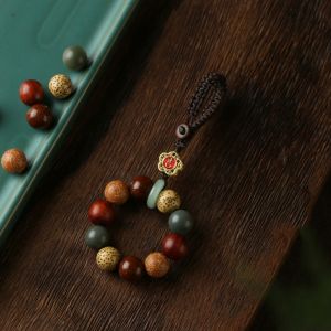 AZDH ทิเบตสไตล์ทิเบต พวงกุญแจโพธิ์ ถุงแขวนกระเป๋า เสน่ห์เสน่ห์ จี้ลูกปัดไม้ วินเทจ สไตล์จีนจีน แหวนกุญแจรถ ของขวัญสำหรับเด็ก