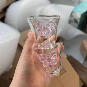 700ml Glass Teapot Tea Water Separation Handle Pot Creative Pink Butterfly Button Flower Teaset High Temperature Resistant Cup