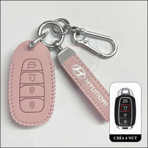 Ốp Chìa Khóa Xe Hyundai Accent Elantra Chìa 4 Nút Hợp Kim Cao Cấp Phối Da 4 Màu Tùy Chọn