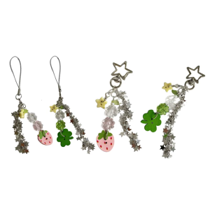 Era Cute Keychain Lucky Charm Decoration Star Accent Cute Strawberry Clovers Detail Phone Adornment For Friends Lovers