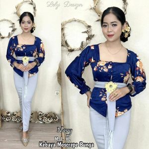 Sixmo Setelan Kebaya Brokat Moscrepe Bunga dan Rok Lycra Full Strait Free Selendang Kebaya Pengantin Pesta Wisuda Modern