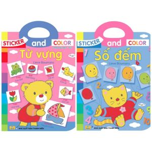 Sách - Trọn bộ 2 cuốn Sticker And Color (Số đếm & Từ Vựng) Song Ngữ Anh Việt - ndbooks
