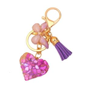 Lovely Butterfly Keyrings Fashion Keyholders Sequins Filled Resin Heart Keychains Car Key Rings for Bag Decoration