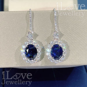 iLove Jewellery 925 Sterling Silver 18K White Gold Plated Blue Created Sapphire Cubic Zirconia Drop Earrings Luxury Zircon Jewelry Women Fashion Gift ILE010