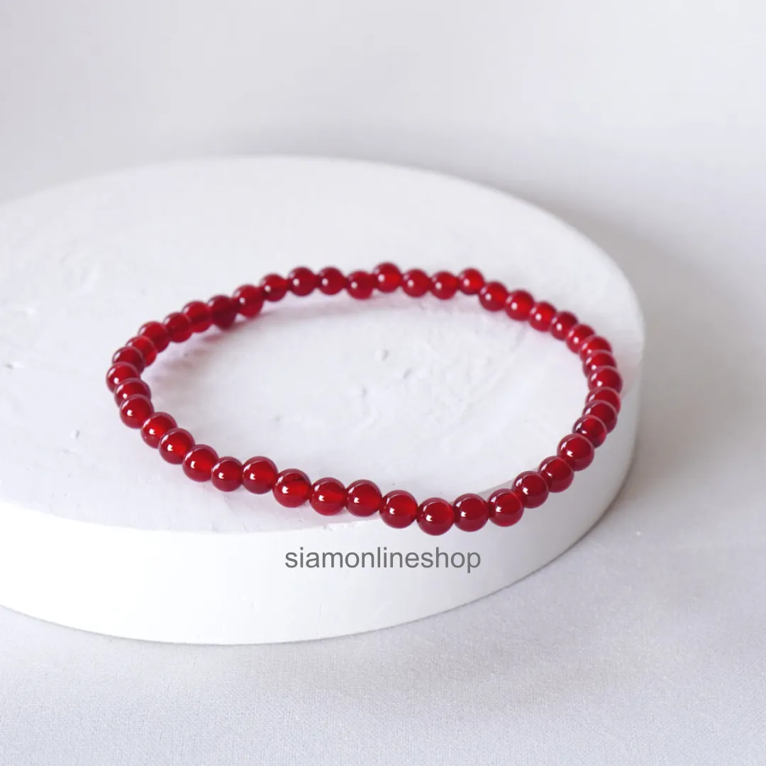 CARNELIAN หินคาร์เนเลียน เลือกขนาดเม็ดหินได้ (4, 6 มม.) หินแห่งความอวยพร สร้อยข้อมือหินแท้