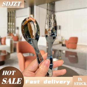 SDJZT Thép Không Gỉ Vòng Muỗng Net Màu Đỏ Vàng Bữa Ăn Tối Dài Xử Lý Khuấy Món Tráng Miệng Thìa Cho Nhà Bếp Phụ Kiện Tiện Ích