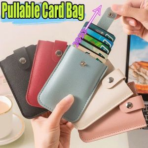 Portable Pull-out Slot Card Case Organizer PU Leather With Snap Closure Business Card Holder Wallets