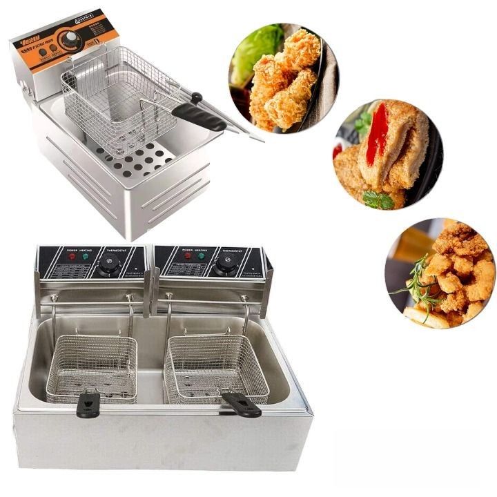 Single/Double Deep Fryer with Basket and Lid Stainless Steel Machine