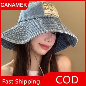 【CANAMEK】 Retro rửa denim câu cá cap của phụ nữ vành lớn dù để che nắng hat mặt giảm béo UV bảo vệ Mũ bóng chày phong cách Hàn Quốc phiên bản