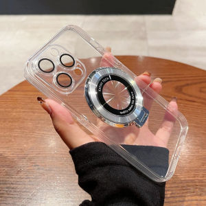 CrashStar With MagSafe Stand With Lens Films Plating Soft Transparent Shockproof Phone Case For iPhone 17 16 15 14 Pro Max Plus 16e 13 12 11 Pro Max X XR XS Max Wireless Charging Magnetic Phone Casing Clear Phone Cover With Folding Holder