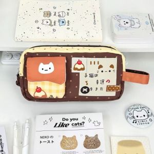 NIFINE Dung lượng lớn Hộp đựng bút chì Mèo Con Pudding Di động Túi đựng bút chì Dễ thương Khóa Túi đựng bút Quà tặng