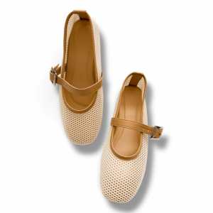 BERRY TASHA Comfortable Chic Boho Fashion One Adjustable Strap Anti-Slip Mesh Doll Shoes for Women