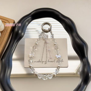 Light luxury pearl butterfly tassel bag decoration high-end car keychain chain crystal phone chain