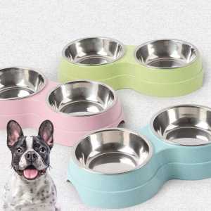 TEMPAT MAKAN MANGKUK MINUM HEWAN PELIHARAAN ANJING KUCING AIR FEEDER STAINLESS STELL PET MINUM PERLENGKAPAN MAKAN ANJING KUCING HEWAN KECIL AKSESORIS KOVELY Tempat Makan Hewan Peliharaan Kucing Anjing Feeding Dishes Double Bowl - CFB33 - Blue