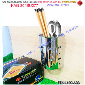 Ống đũa muỗng Tovashu KAG-304SU277 Inox 304 kệ đơn tròn móc kệ chén dĩa cao cấp dập khuôn hight 12.5cm