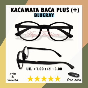 Kacamata Oval Lensa Plus Untuk Mata Rabun Dekat Dan Antiradiasi Untuk Melindungi Mata Dari Sinar HP Laptop Tv Komputer Ready Ukuran (+) 1.00 sampai 3.00 Untuk Pria Wanita - FREE CASE