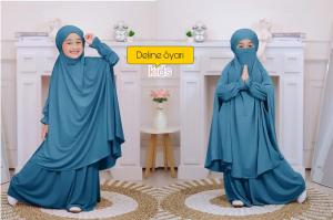 Deline Syari Gamis Long Syari kids Long Jilbab Bahan Jersey Import Anak 3-12 Thn Realpict