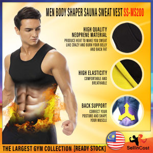 SellinCost Men Sauna Shirt Hot Sweat Suit Weight Loss Men Body Shaper Sauna Singlet Exercise T Shirt T-Shirt Sleeveless Men Fat Burning Non Toxin Neoprene Sweat Waist Trainer Vest for Weight Loss Slimming Baju Sauna Fitness Baju Sauna Lelaki MS200 MTS300