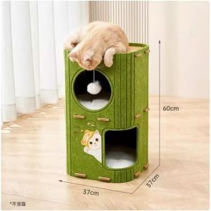 【The Phoenix】คอนโดแมว บ้านแมว สองชั้น ที่นอนแมว ของเล่นแมว มีปุยบอลห้อยอยู่ โครงปีนแมวหลายระดับ ไม่ใช้พื้นที่