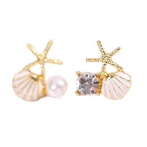 ปลาดาวอสมมาตรต่างหูเม็ดเดี่ยวต่างหูไข่มุกปลาดาวที่สง่างามพร้อม Zircons Marine Inspired