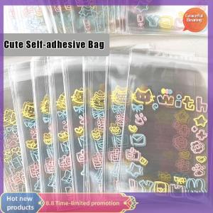 Graceful 50Pcs Transparent Cute Graffiti Kitten Self-adhesive Opp Bag Kpop Idol Photo Cards Protective Storage Bag Photocard Card Sleeves
