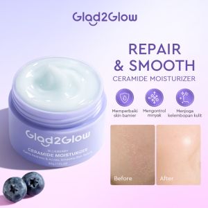 Glad2Glow Blueberry Ceramide Moisturizer 30g Repair Skin Barrier Calm Redness & Acnes Smooth Skin Texture Oil Control Hydrating Facial Cream For Sensitive Skin