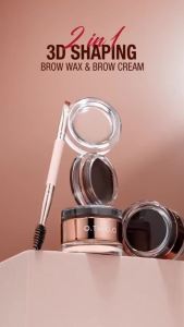 O.TWO.O 2-in-1 Brow Cream & Wax Brown Shades Waterproof Long-Lasting Includes Brush