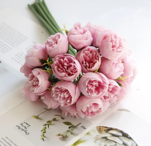 Bunga Peony Plastik Silk Peony Artificial Flower Tea Rose Peony Bouquet 27 Heads Photo Props
