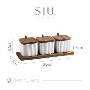 Tempat Bumbu - Wadah Bumbu Keramik Set of 3 / Condiment Jar with Tray