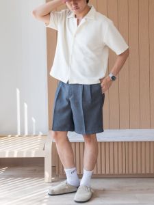 CU PANTS [2สี] กางเกงขาสั้น ทรง Bermuda Shorts (Double Pleated)  เอวสูง Classic Shorts